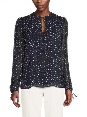 NWT Tommy Hilfiger Suit Separates Navy Polka Dot Tie Neck Blouse Small